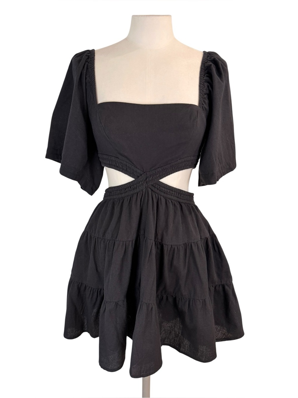 Free People Cross Of Sunlight Black Cutout Witchy Folklore Boho Mini Dress XS